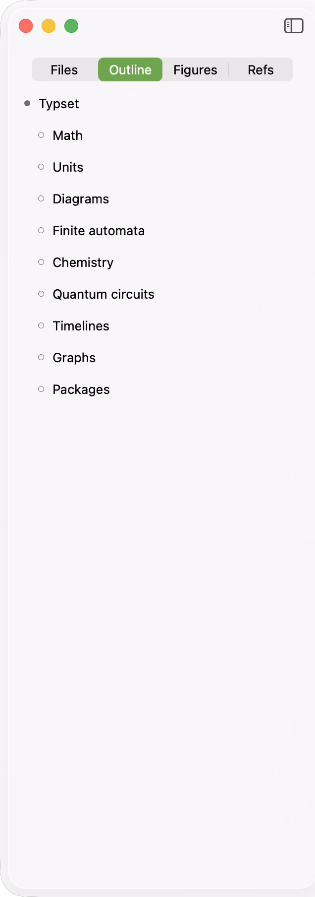Outline tab in the Typeset sidebar